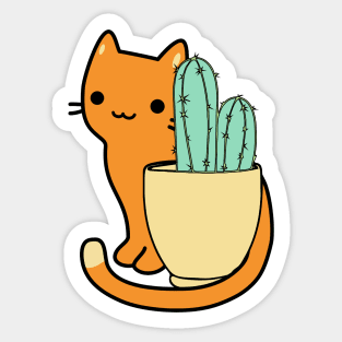 Blue cactus and orange cartoon cat Sticker